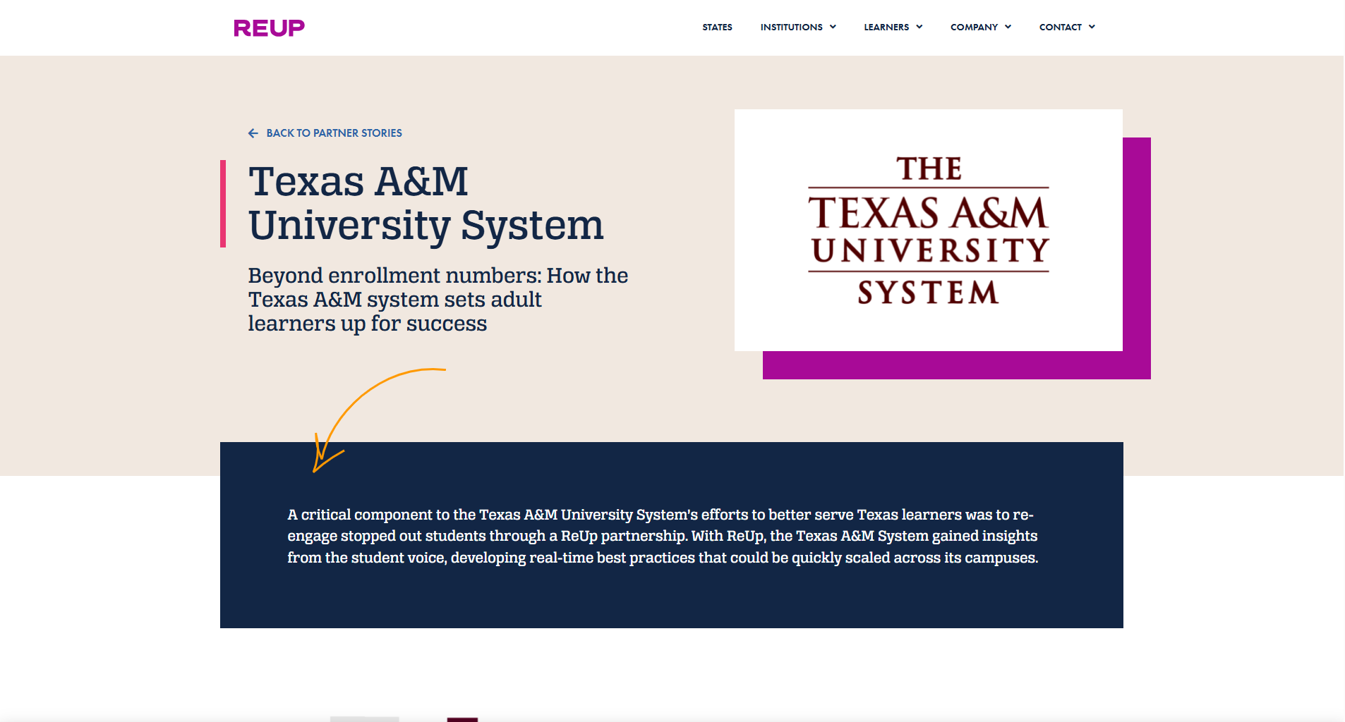 Image of ReUp's Texas A&M University System Case Study webpage