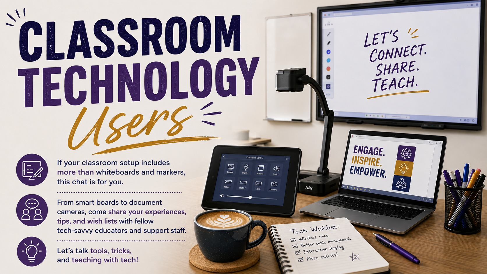 Classroom Tech Users Coffee Chat Banner Graphic